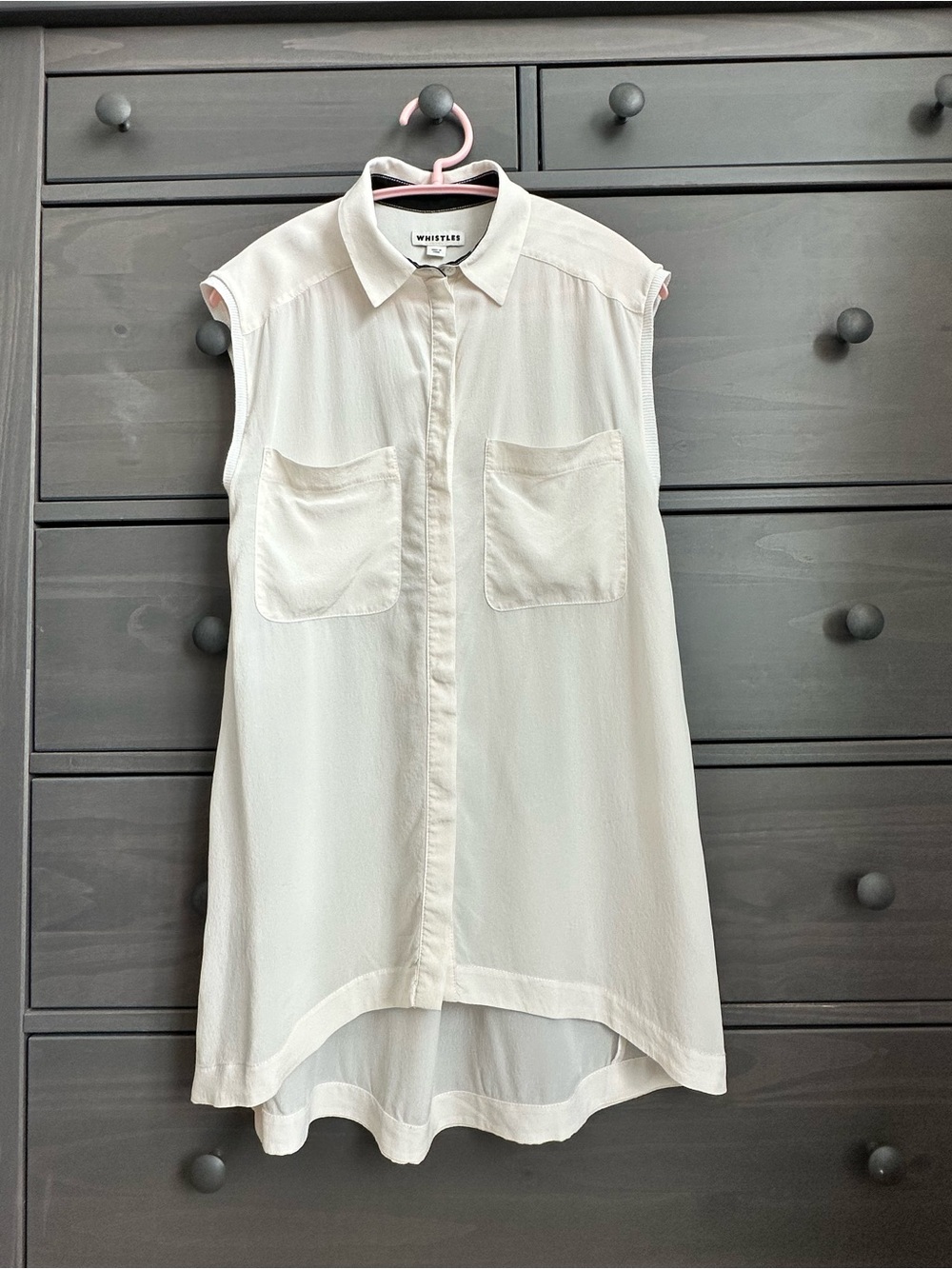 Whistles Medium Ivory Sleeveless Blouse Hidden Button High Low Hem Relaxed Fit